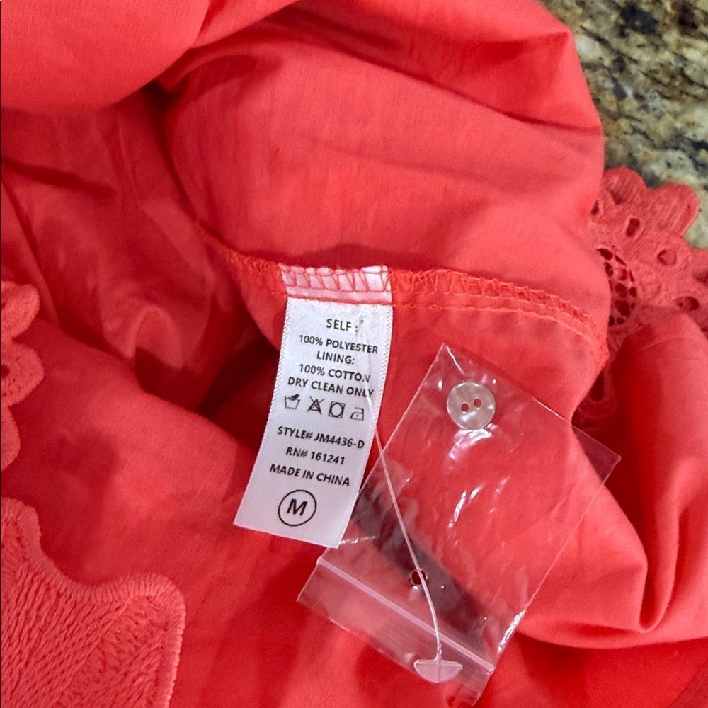 J. Marie The Seraphina Dress Coral Floral Lace Appliqué Crochet Sheer Overlay M - Picture 7 of 9